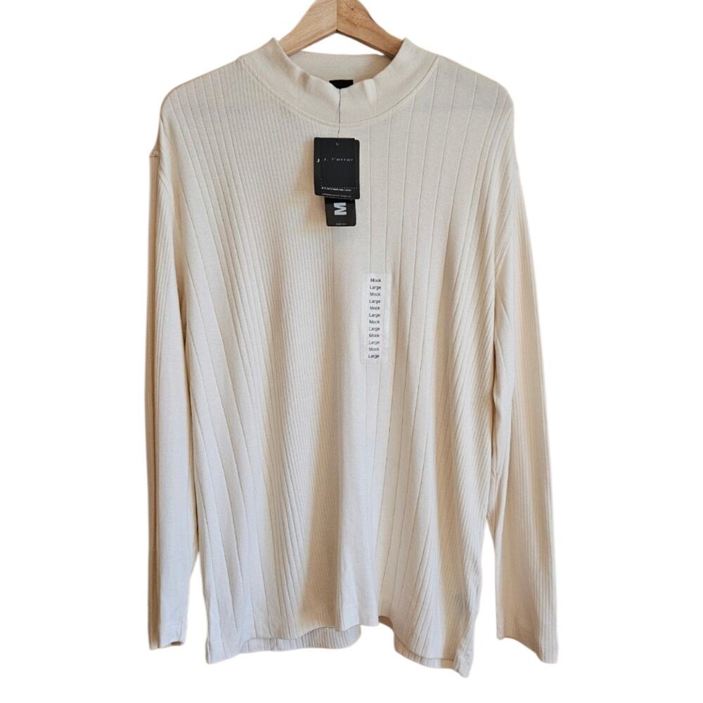 J. Ferrar Sweater Mens Large Almond Ribbed Mock Neck Cotton Rayon New w/ Flaw